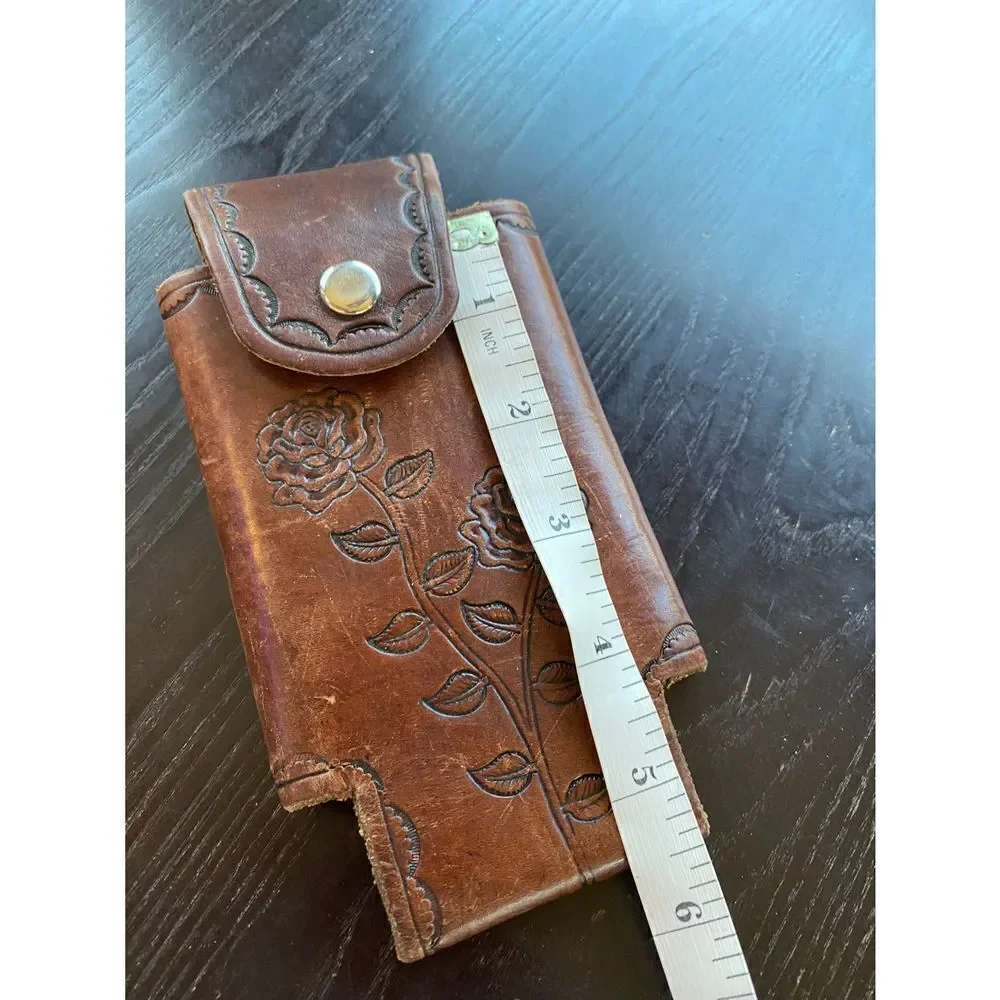 Vintage Genuine Leather Hand Tooled Cell Phone Case